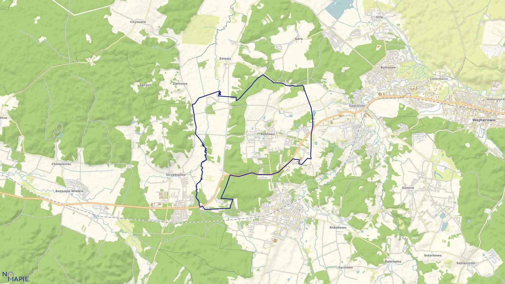 Mapa obrębu Kębłowo w gminie Luzino