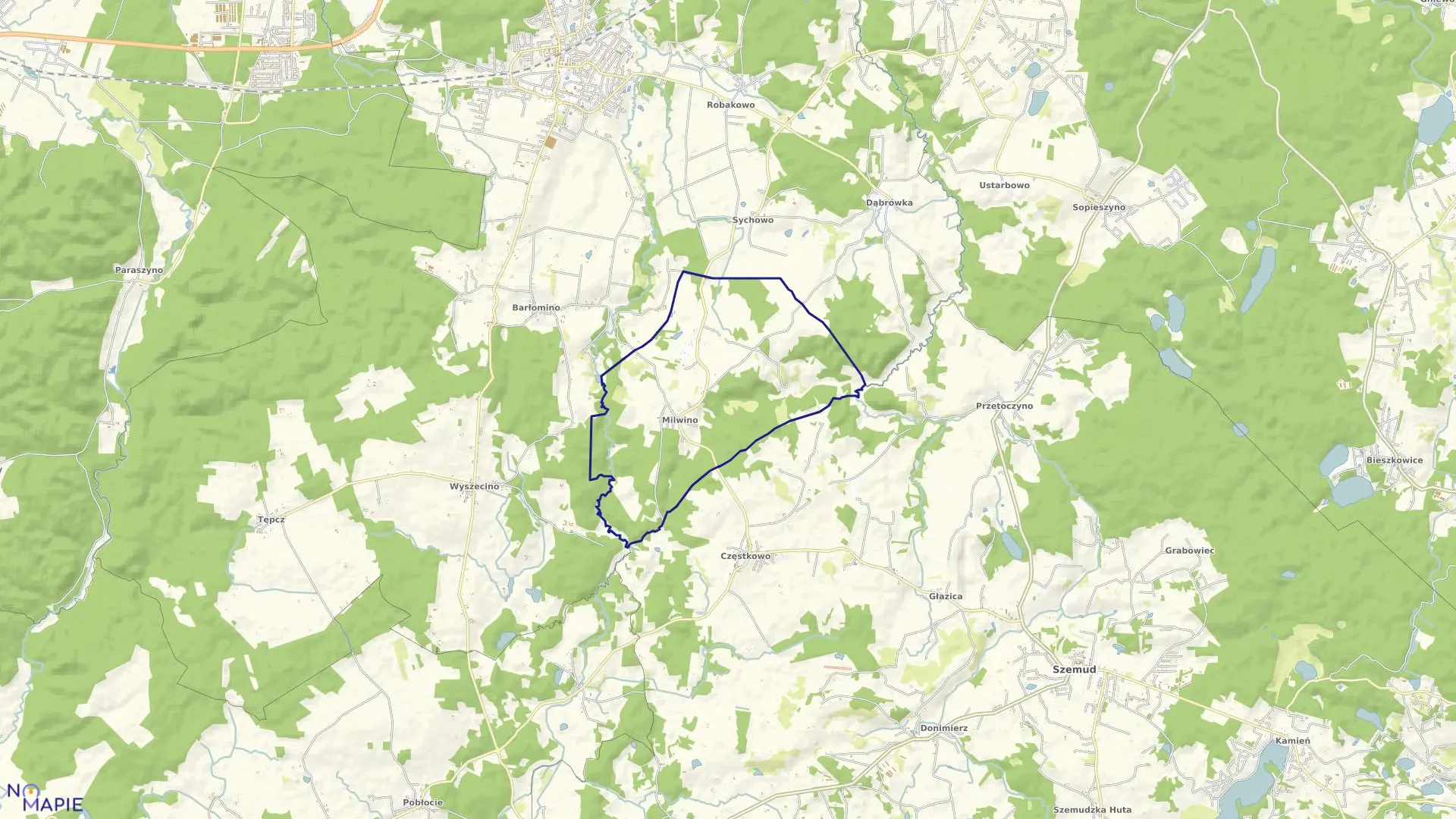 Mapa obrębu Milwino w gminie Luzino