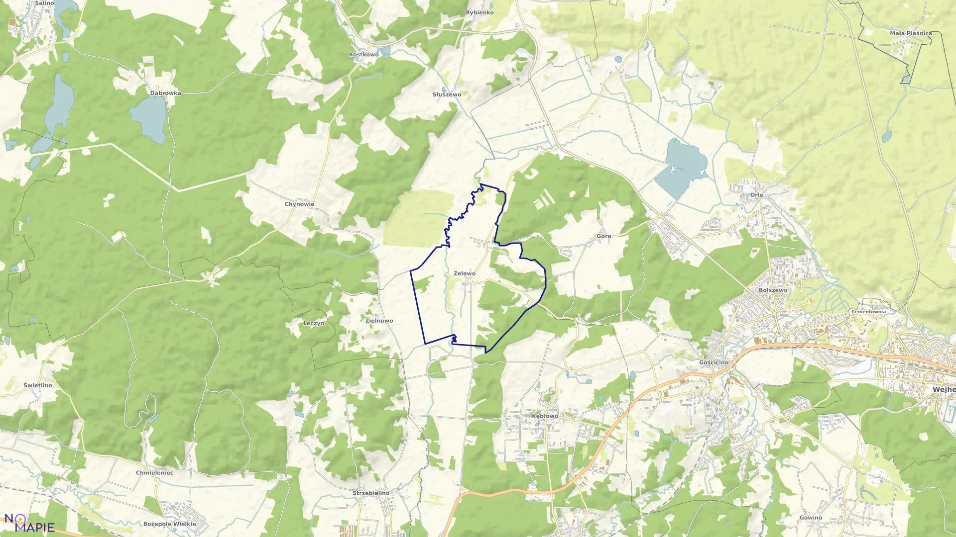 Mapa obrębu Zelewo w gminie Luzino